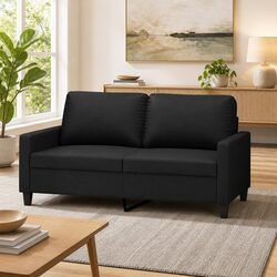 2-Seater Sofa Black 140cm Modern Couch Lounge Seat Faux Leather