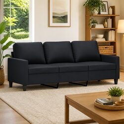 3-Seater Sofa Black 180cm Modern Lounge Couch Faux Leather Living Room Furniture