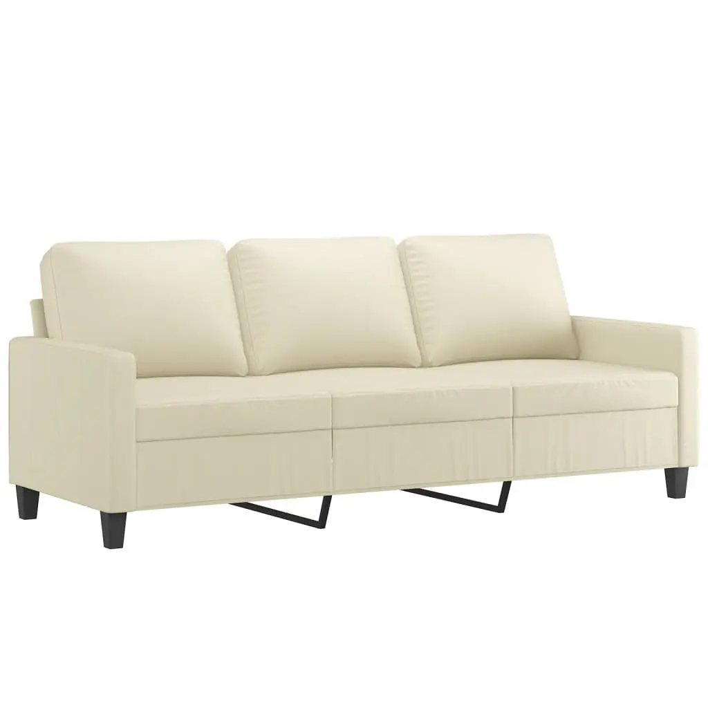 3-Seater Sofa 180cm Cream Faux Leather Modern Lounge Couch