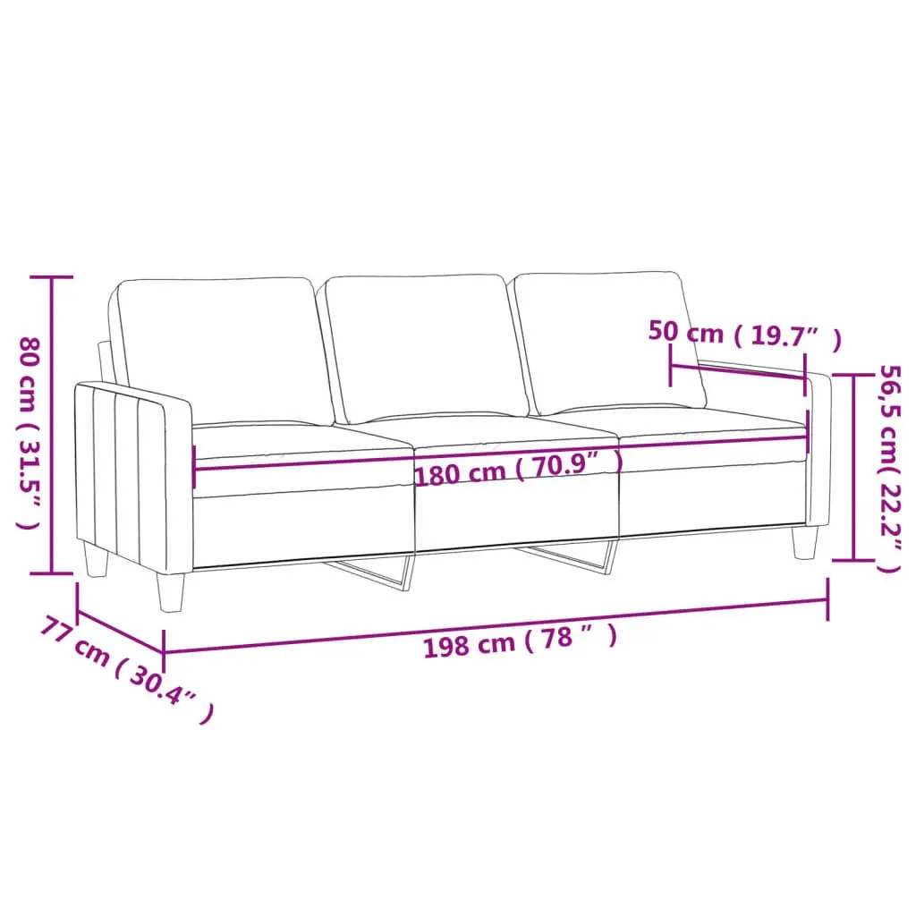 3-Seater Sofa 180cm Cream Faux Leather Modern Lounge Couch