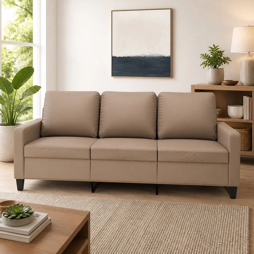 3-Seater Sofa 180cm Brown Faux Leather Modern Living Room Couch