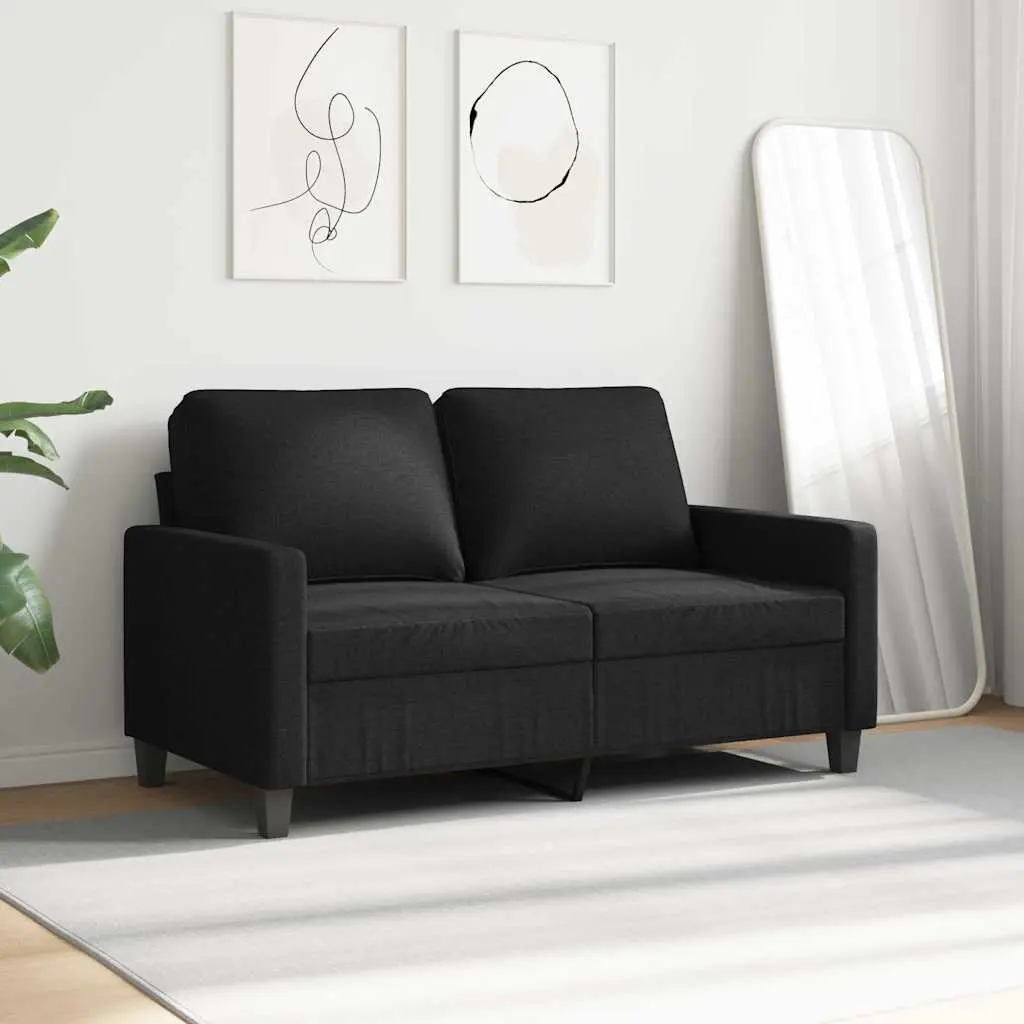 2-Seater Sofa 120cm Black Fabric Modern Couch Padded Armrests