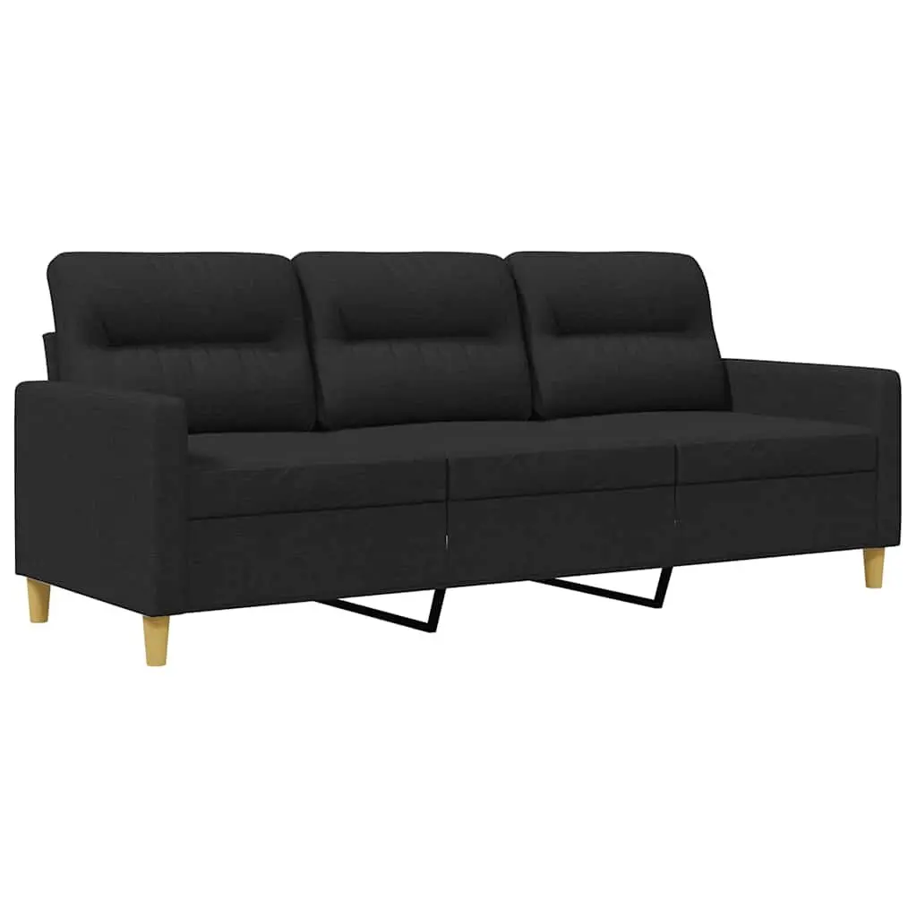3-Seater Sofa 180cm Black Modern Fabric Upholstered Couch