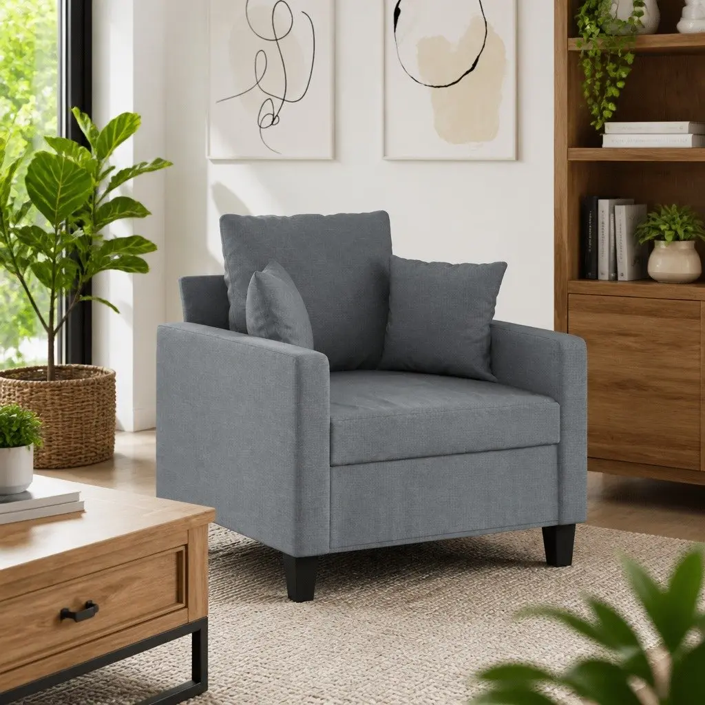 Sofa Chair 60cm Grey Fabric Modern Armchair Lounge Single Seat Living Room Furniture