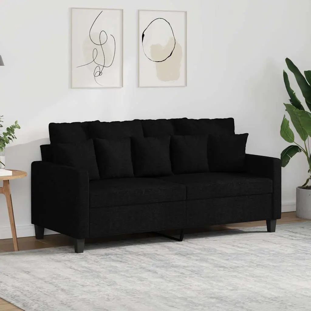 2-Seater Sofa 140cm Black Modern Fabric Lounge Seat