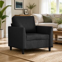 Black Sofa Chair 60cm Faux Leather Armchair Modern Living Room Furniture