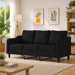 3-Seater Sofa Black 180cm Living Room Couch Fabric Upholstered Settee