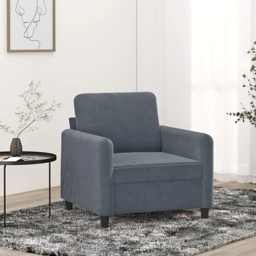 Grey Velvet Sofa Chair 60cm Soft Upholstery Modern Accent Armchair