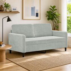 Contemporary Light Grey Velvet 2-Seater Couch 140cm