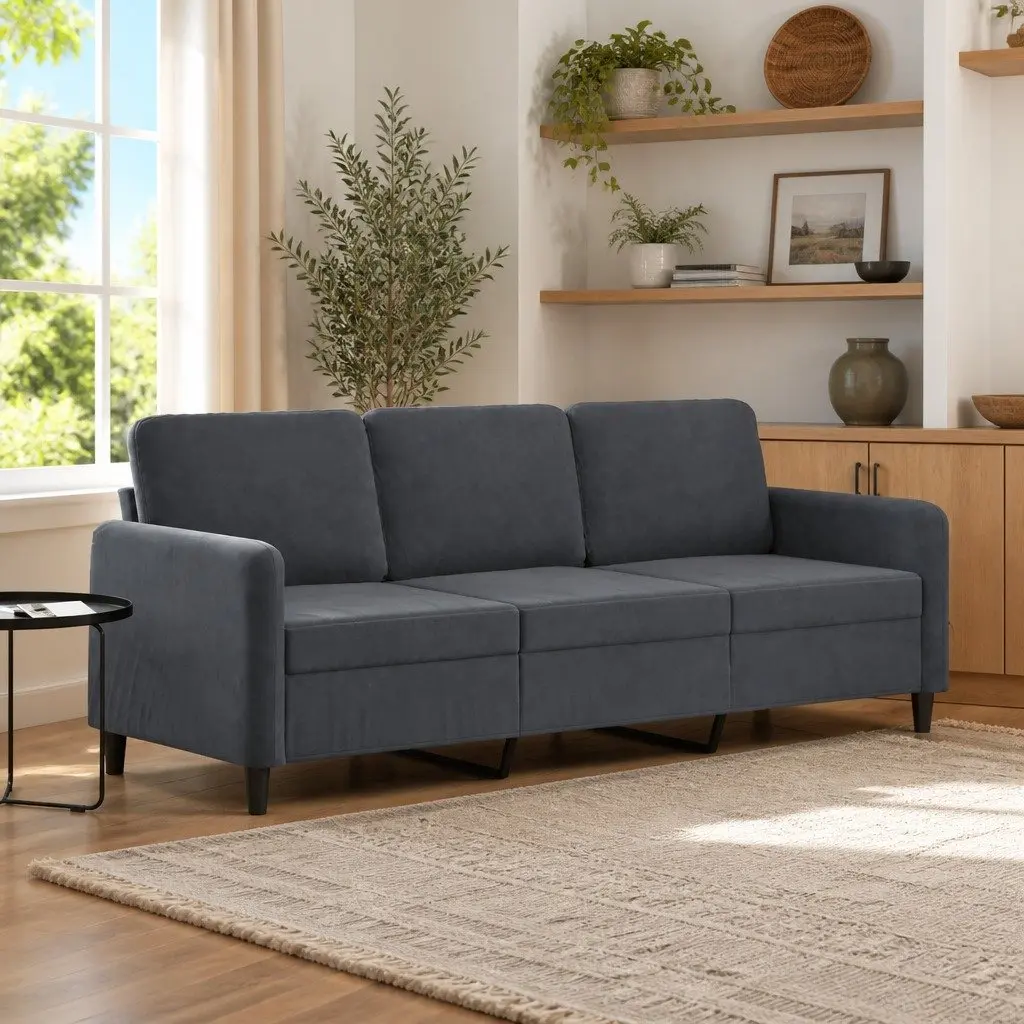 3-Seater Sofa 180cm Grey Velvet Modern Couch