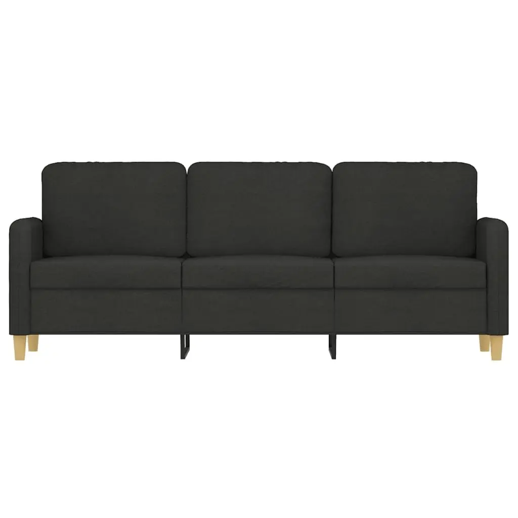 3-Seater Sofa Black Fabric 180cm Upholstered Lounge Seat