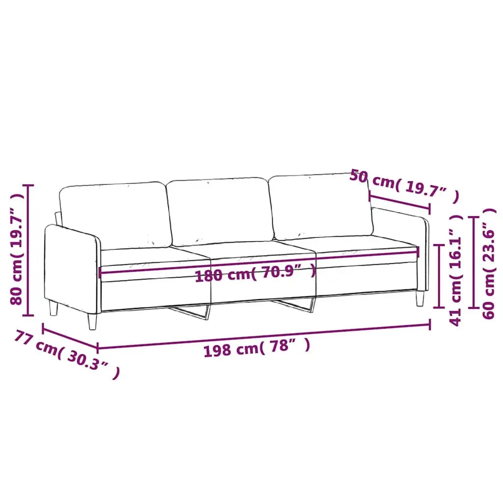 3-Seater Sofa Black Fabric 180cm Upholstered Lounge Seat