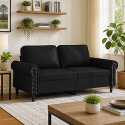 Black Faux Leather 2-Seater Sofa for Relaxation and Style