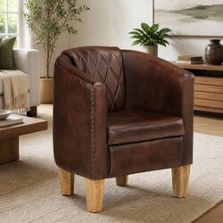 Elevate Your Space with This Brown Leather Tub Chair