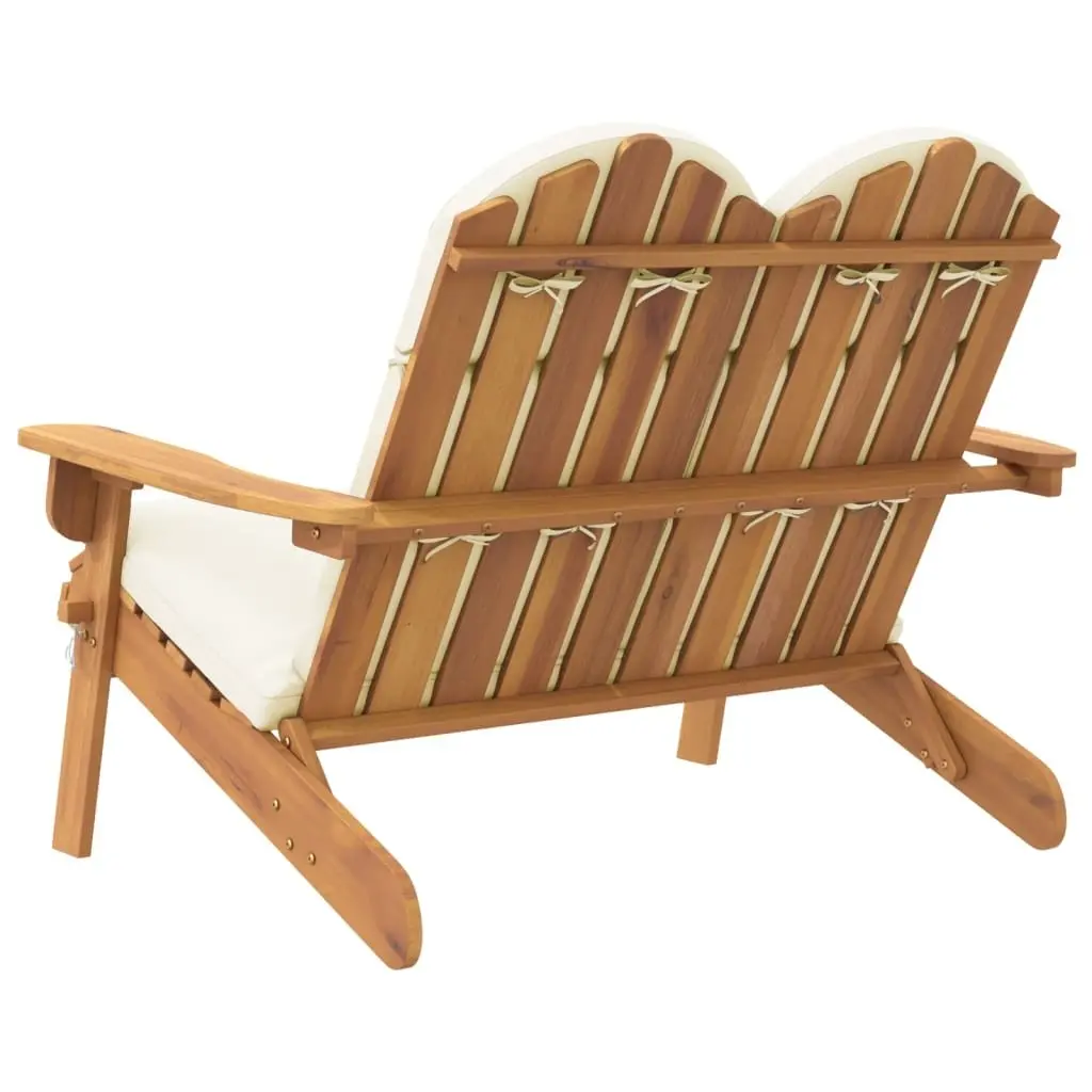 Adirondack Garden Bench 126 cm Solid Wood Outdoor Seating with Cushions Foldable