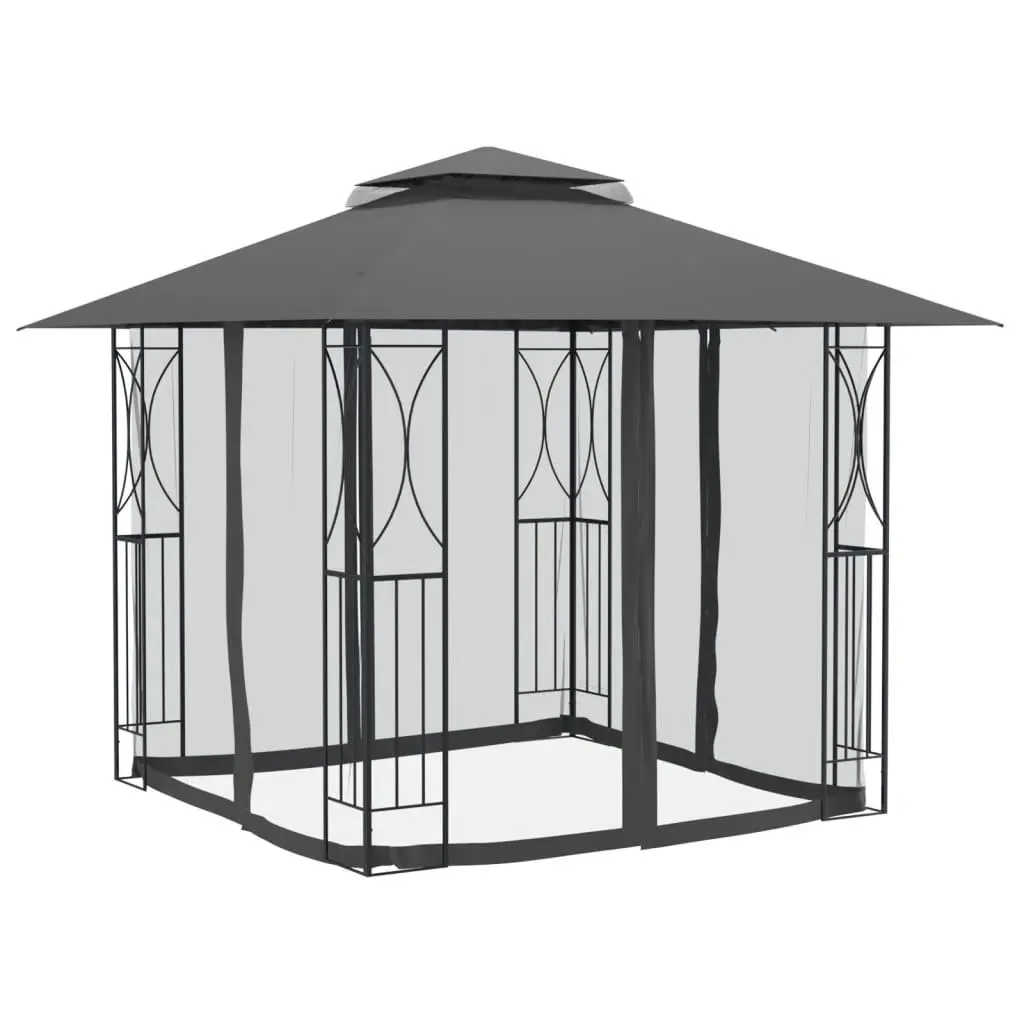 Gazebo 300x300cm Steel Frame Double-Tiered Roof Water-Resistant with Mesh Sidewalls