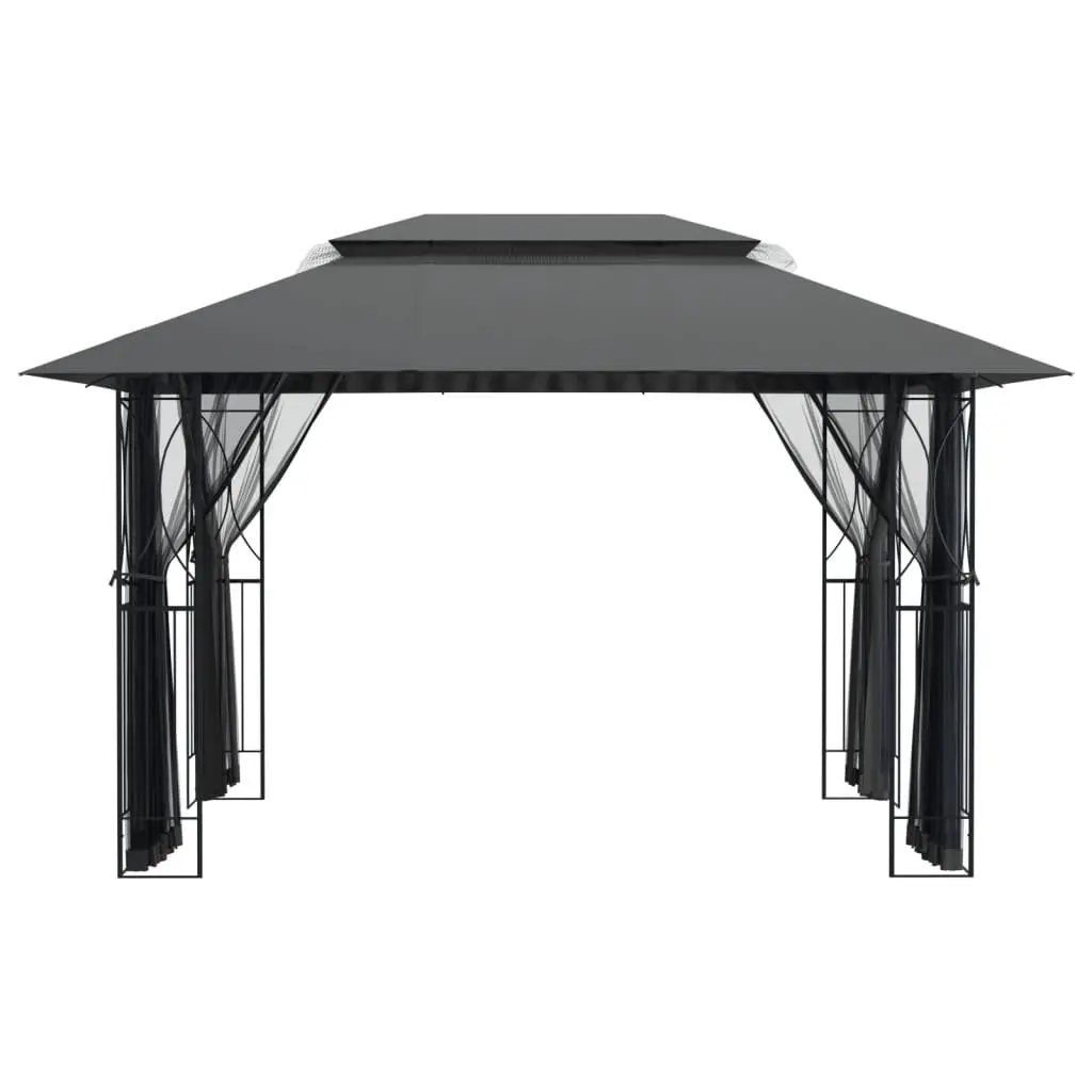 Gazebo 400x300x270 cm Steel Frame Double-Tiered Roof with Mesh Sidewalls Anthracite