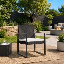 Outdoor Dining Chairs Set 2 pcs Brown Rattan Garden Patio Seating with Armrests