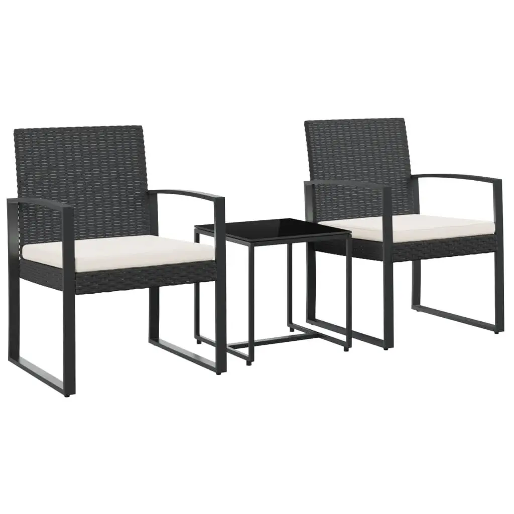 Garden Dining Set 3 Piece Black PP Rattan Outdoor Furniture with Cushions