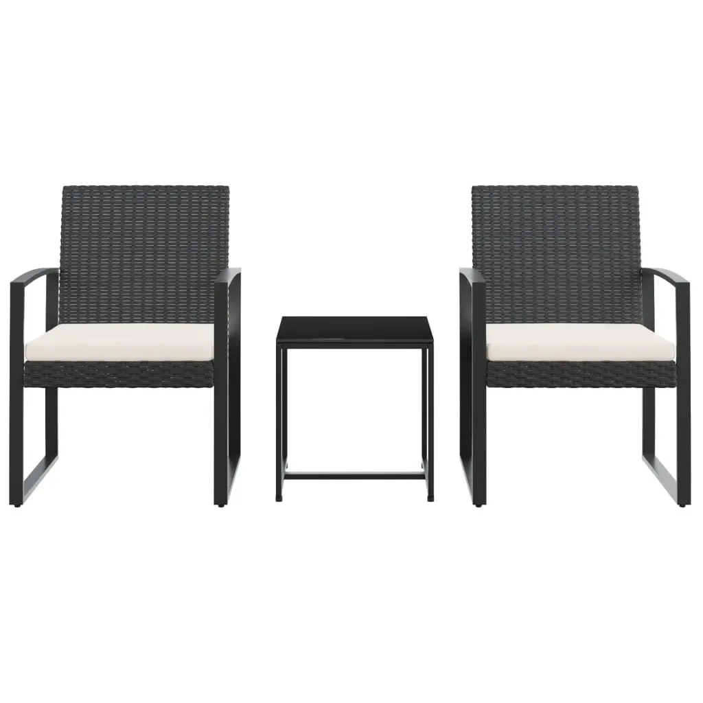 Garden Dining Set 3 Piece Black PP Rattan Outdoor Furniture with Cushions