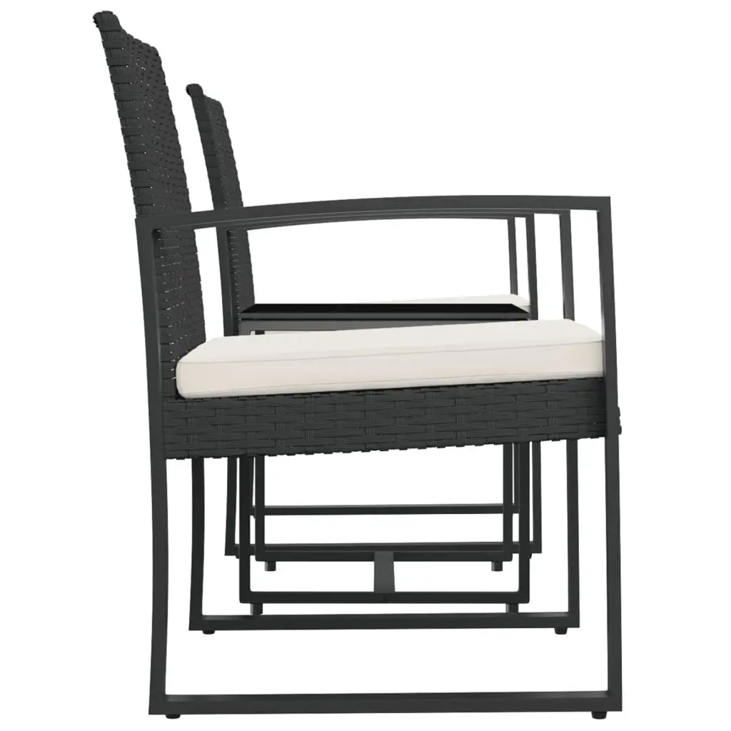 Garden Dining Set 3 Piece Black PP Rattan Outdoor Furniture with Cushions