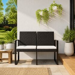 Stylish Black 2-Seater Outdoor Bench with Cushions