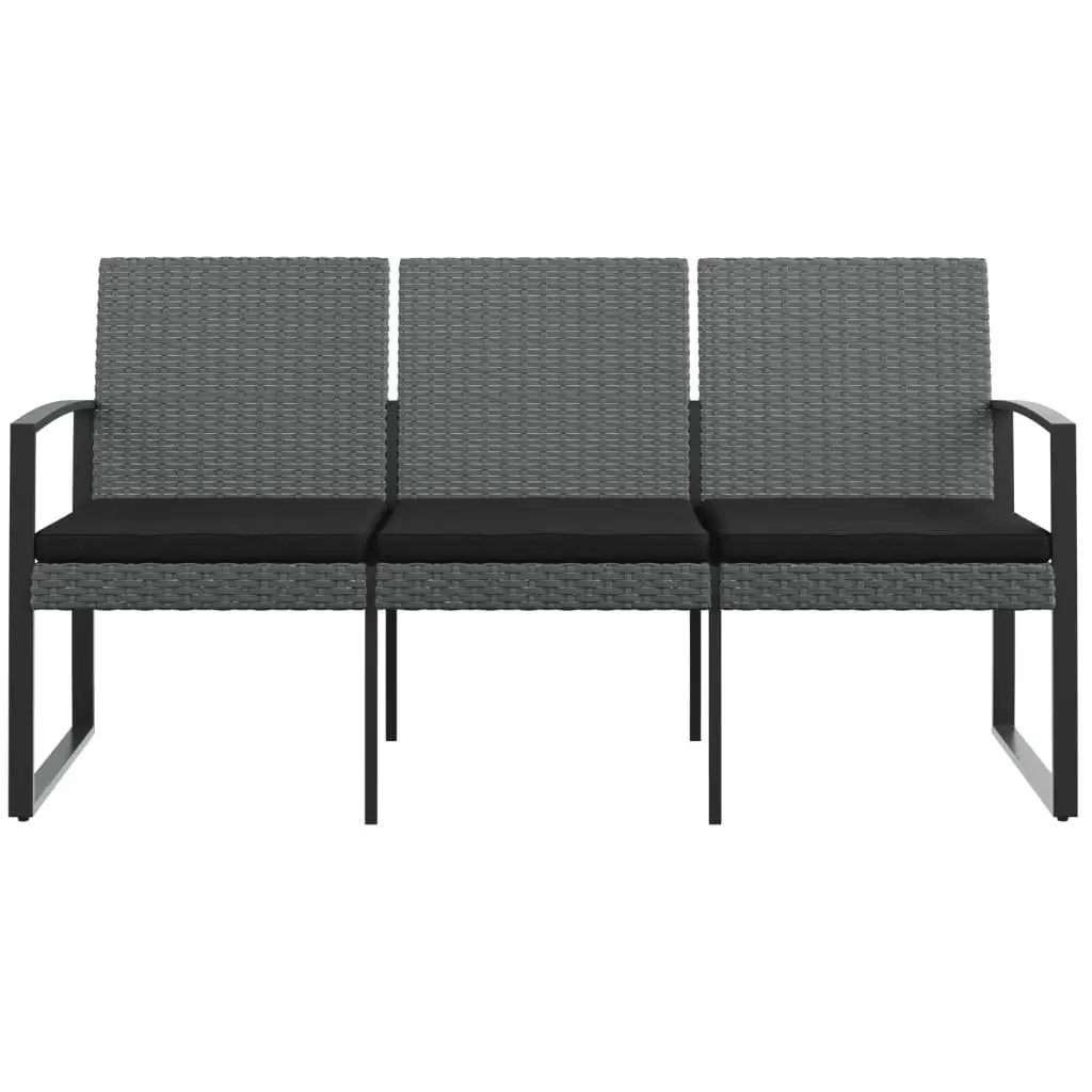 3-Seater Garden Bench Grey Outdoor Patio Seating with Cushions
