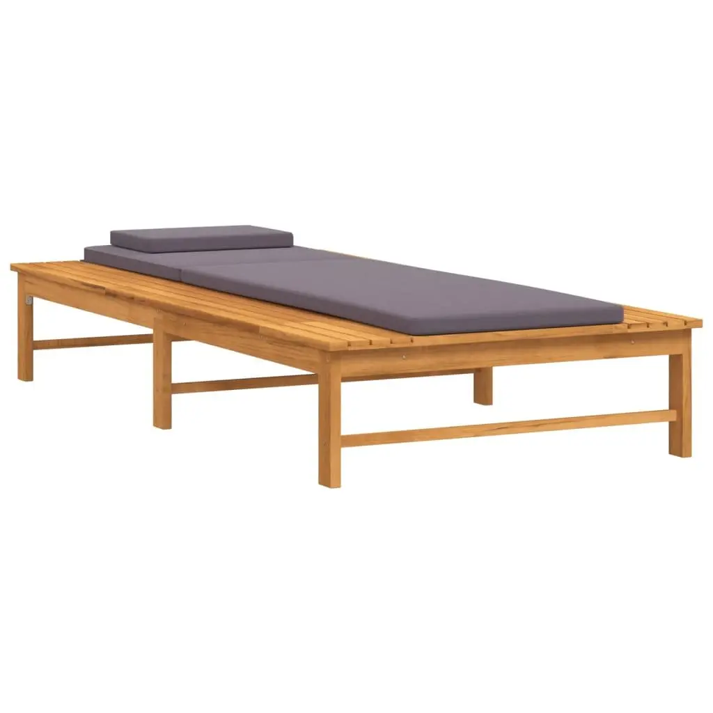 Sun Lounger Adjustable Backrest Solid Acacia Wood Dark Grey Cushion Pillow Garden