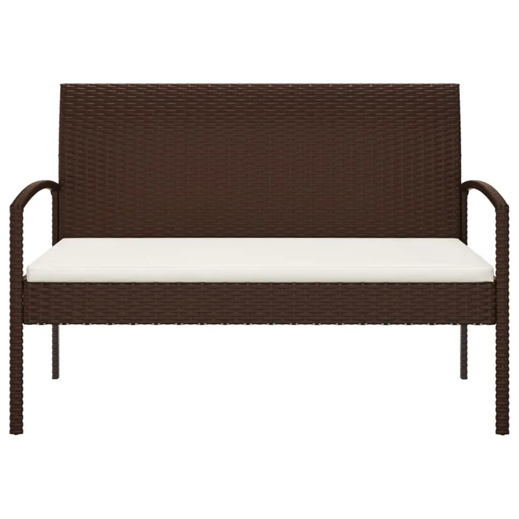 Garden Bench 105cm with Cushion Brown Outdoor Seating Poly Rattan