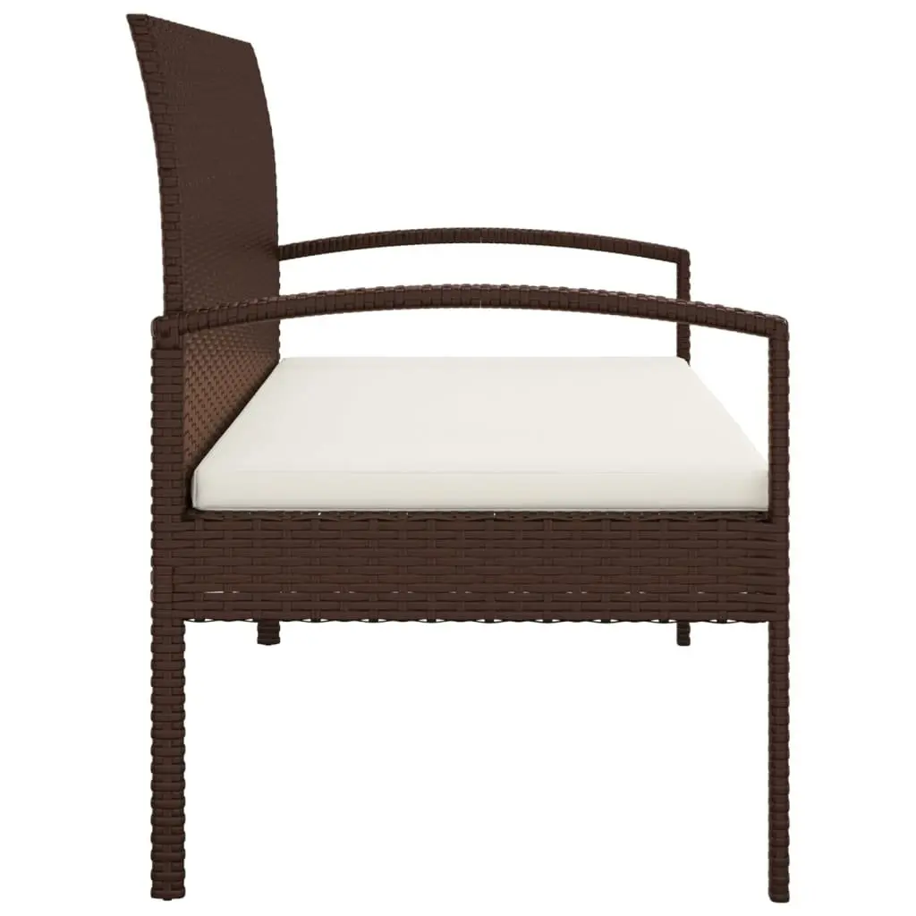 Garden Bench 105cm with Cushion Brown Outdoor Seating Poly Rattan