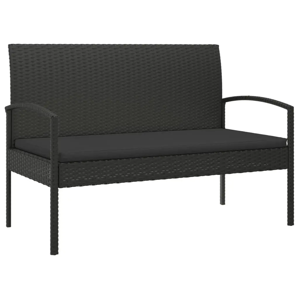 Garden Bench 105cm with Cushion Black Poly Rattan Outdoor Seating
