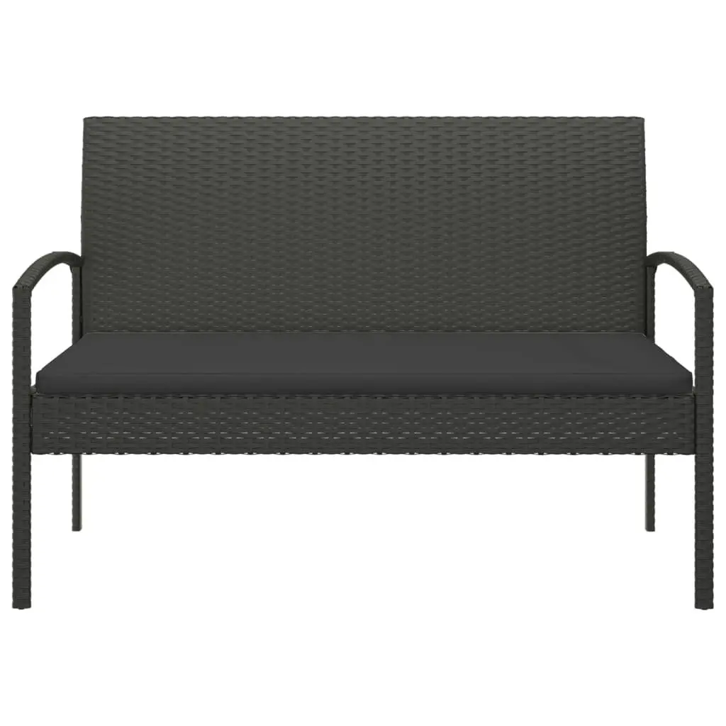 Garden Bench 105cm with Cushion Black Poly Rattan Outdoor Seating