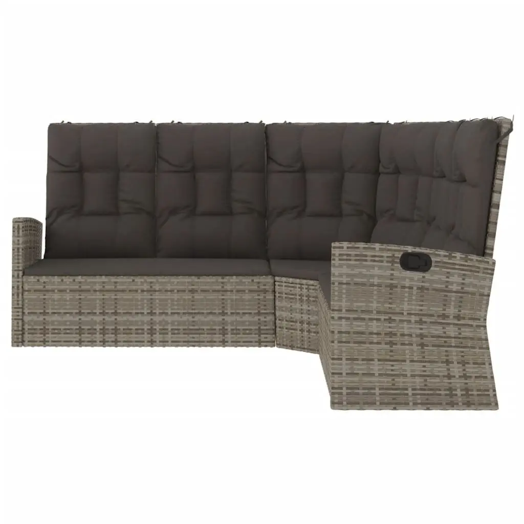 Reclining Corner Sofa Grey Poly Rattan Outdoor Garden Seating with Cushions
