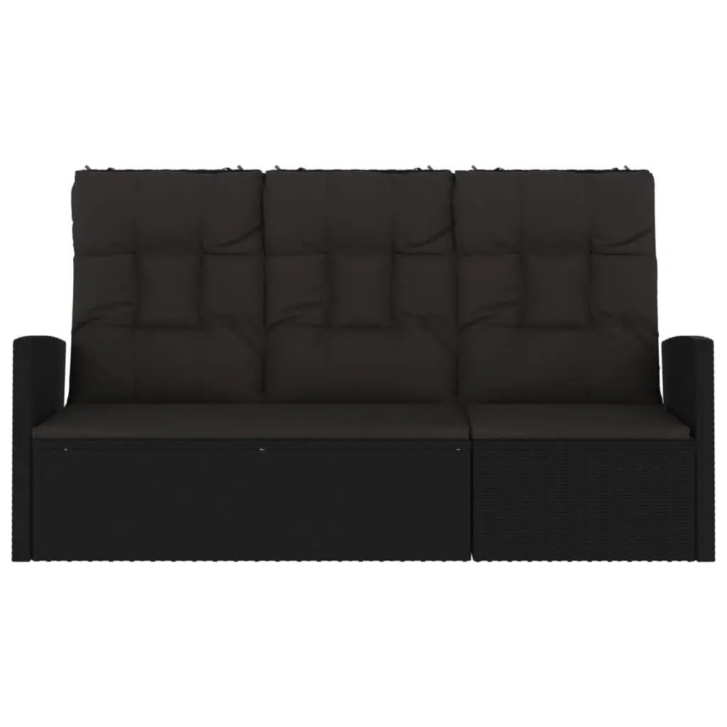 Reclining Garden Bench 173cm Adjustable Backrest with Cushions Black