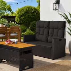 Reclining Garden Bench with Cushions Outdoor Seating Adjustable Backrest Black