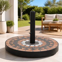 Parasol Base Round Outdoor Umbrella Stand Terracotta White 12kg Garden Patio