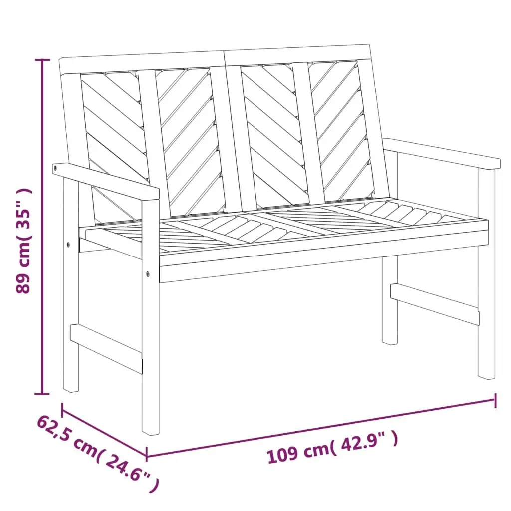 Outdoor Garden Bench 109cm Solid Acacia Wood Chevron Backrest Armrests