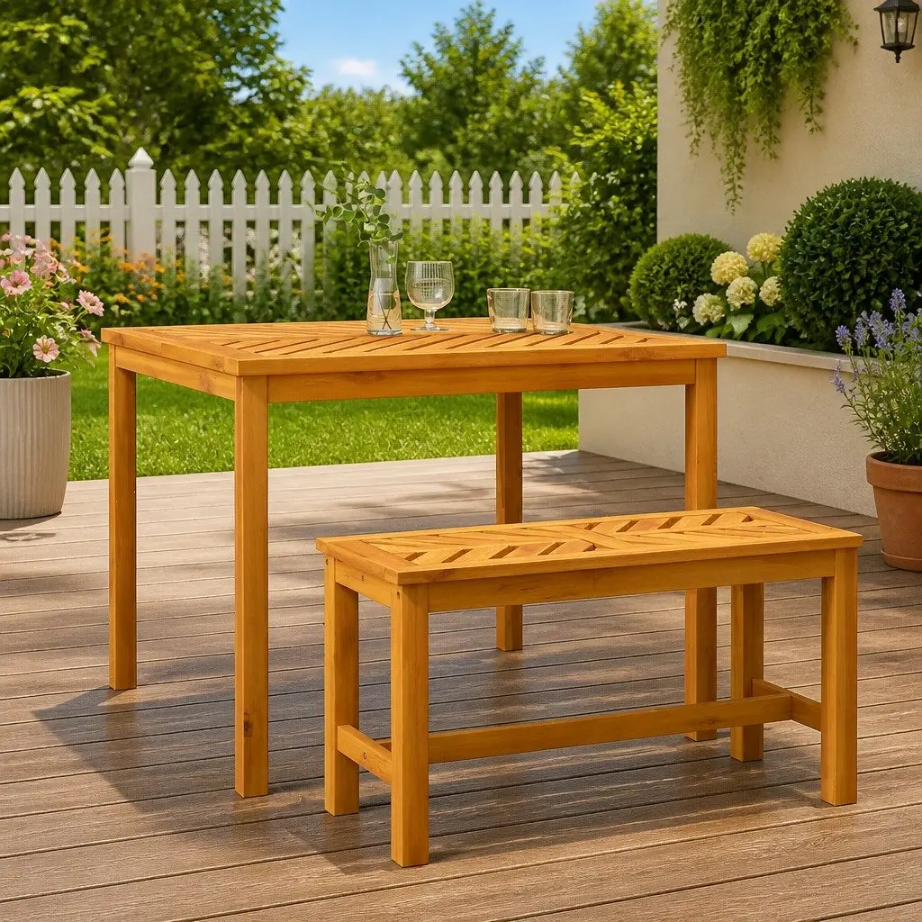 Garden Bench 80cm Solid Acacia Wood Outdoor Seating Patio Furniture