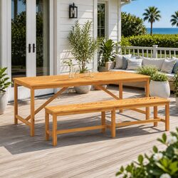 Outdoor Patio Dining Table - 200x90x74cm Acacia Wood