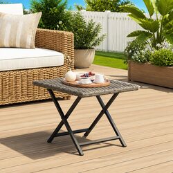 Folding Outdoor Table Grey 45x35x32 cm Poly Rattan Garden Patio Furniture