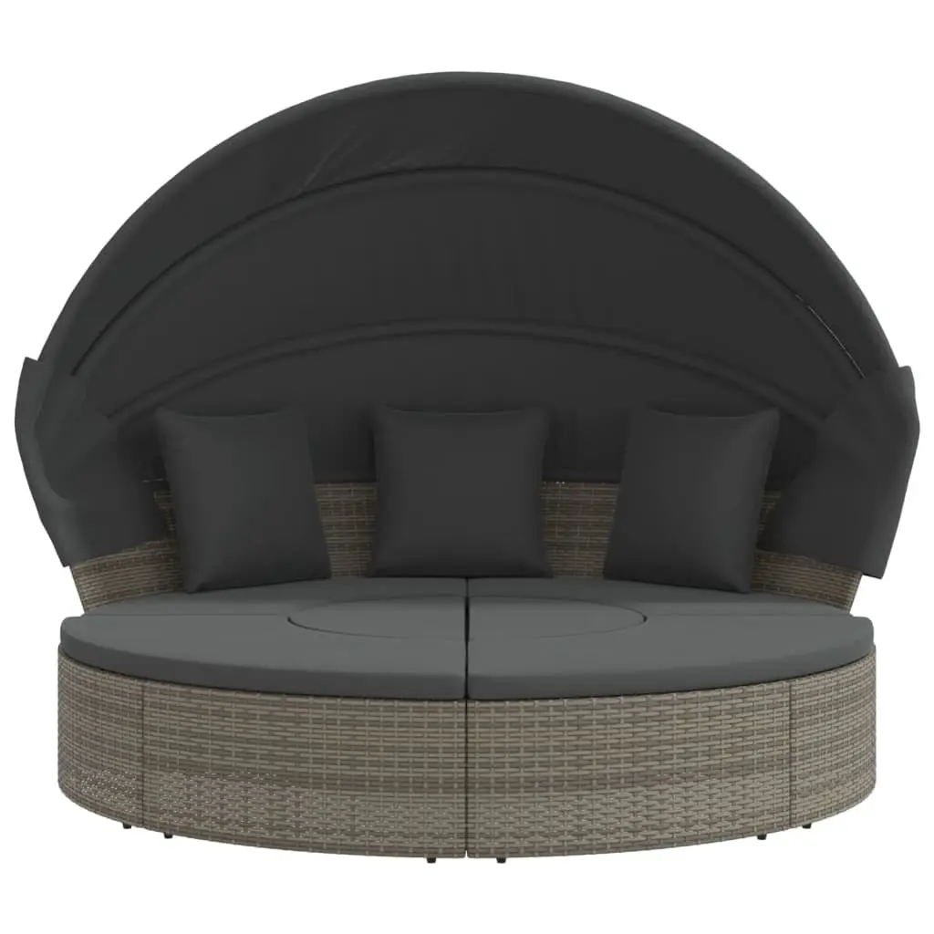 Outdoor Lounge Bed Grey Canopy Cushions PE Rattan Garden Furniture