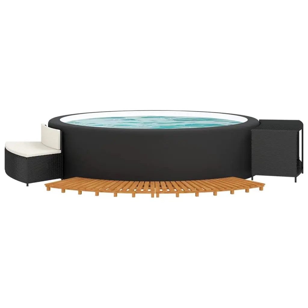 Spa Surround Black Rattan Wood Outdoor Storage Bench with Cushions and Step