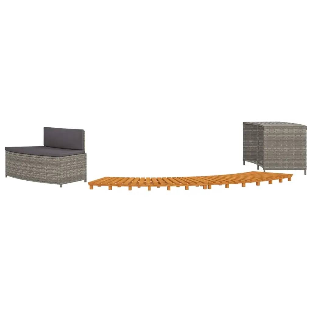 Hot Tub Surround Spa Bench Storage Shelf Grey Poly Rattan Acacia Wood Frame