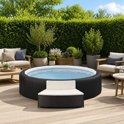 Spa Benches with Cushions Set of 2 Black Poly Rattan Outdoor Garden Seating