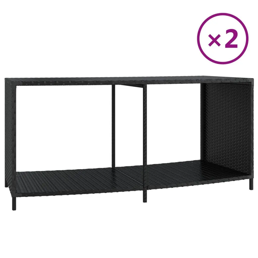 Outdoor Storage Unit 2 Piece Black Rattan Organiser Shelves Weather Resistant