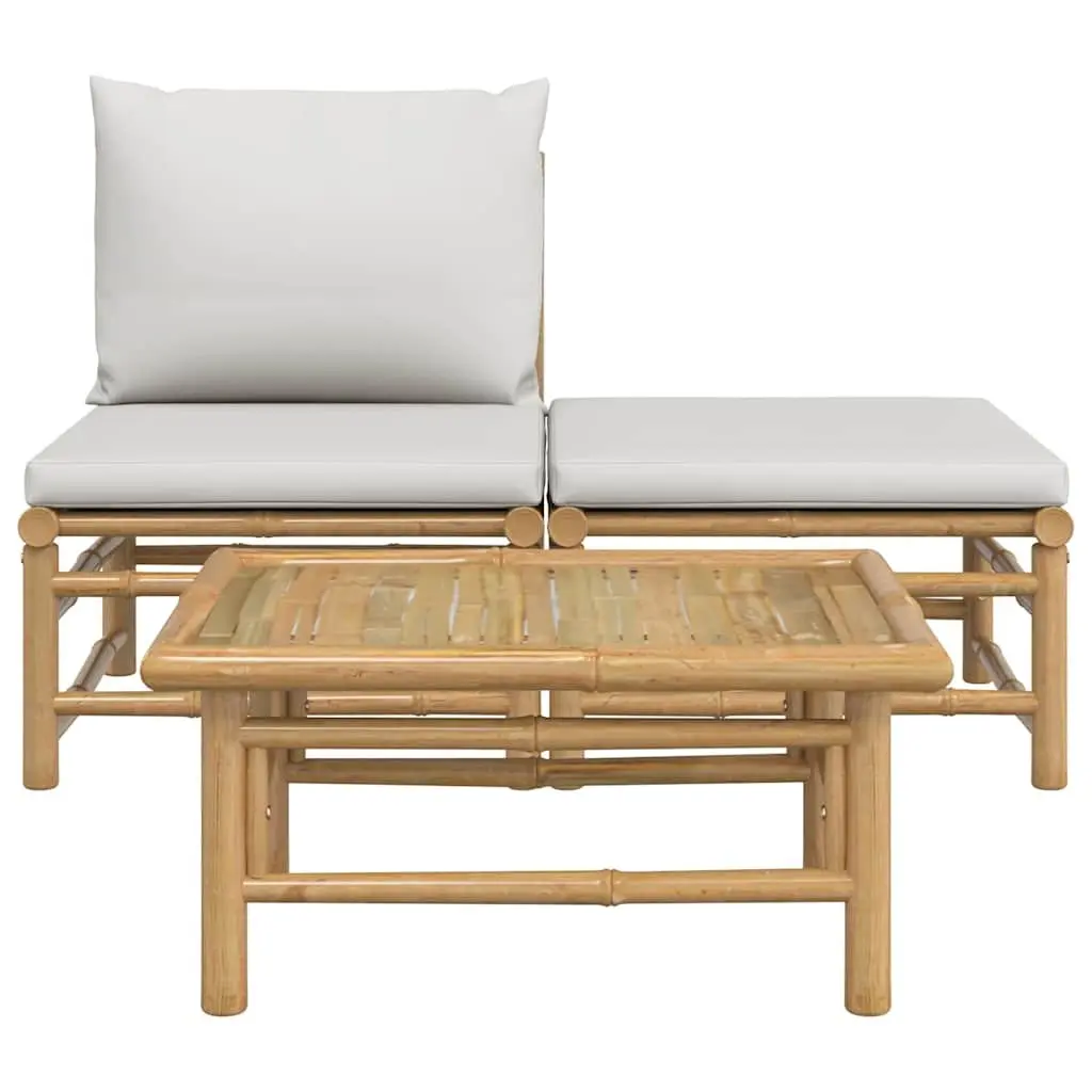 3 Piece Garden Lounge Set Bamboo Outdoor Sofa Cushions