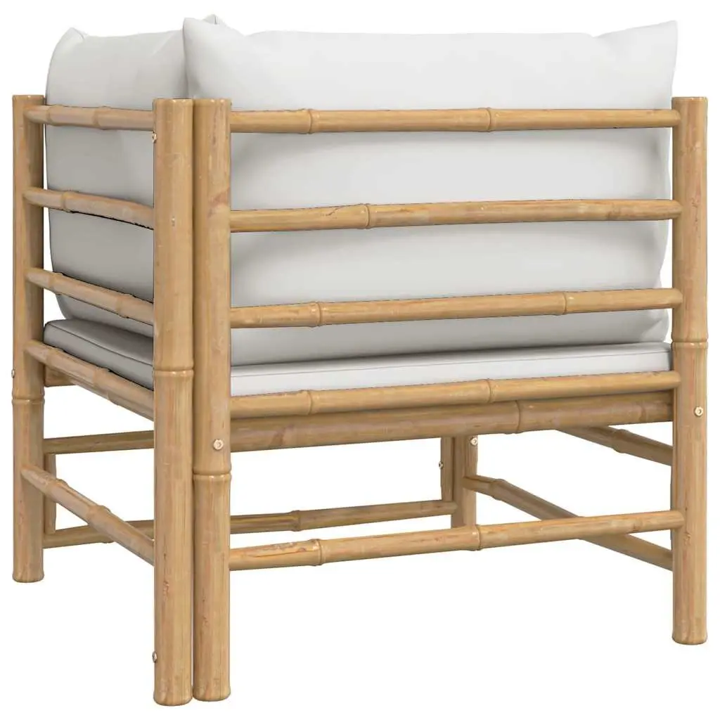 Garden Corner Sofa Outdoor Bamboo Frame with Grey Cushions
