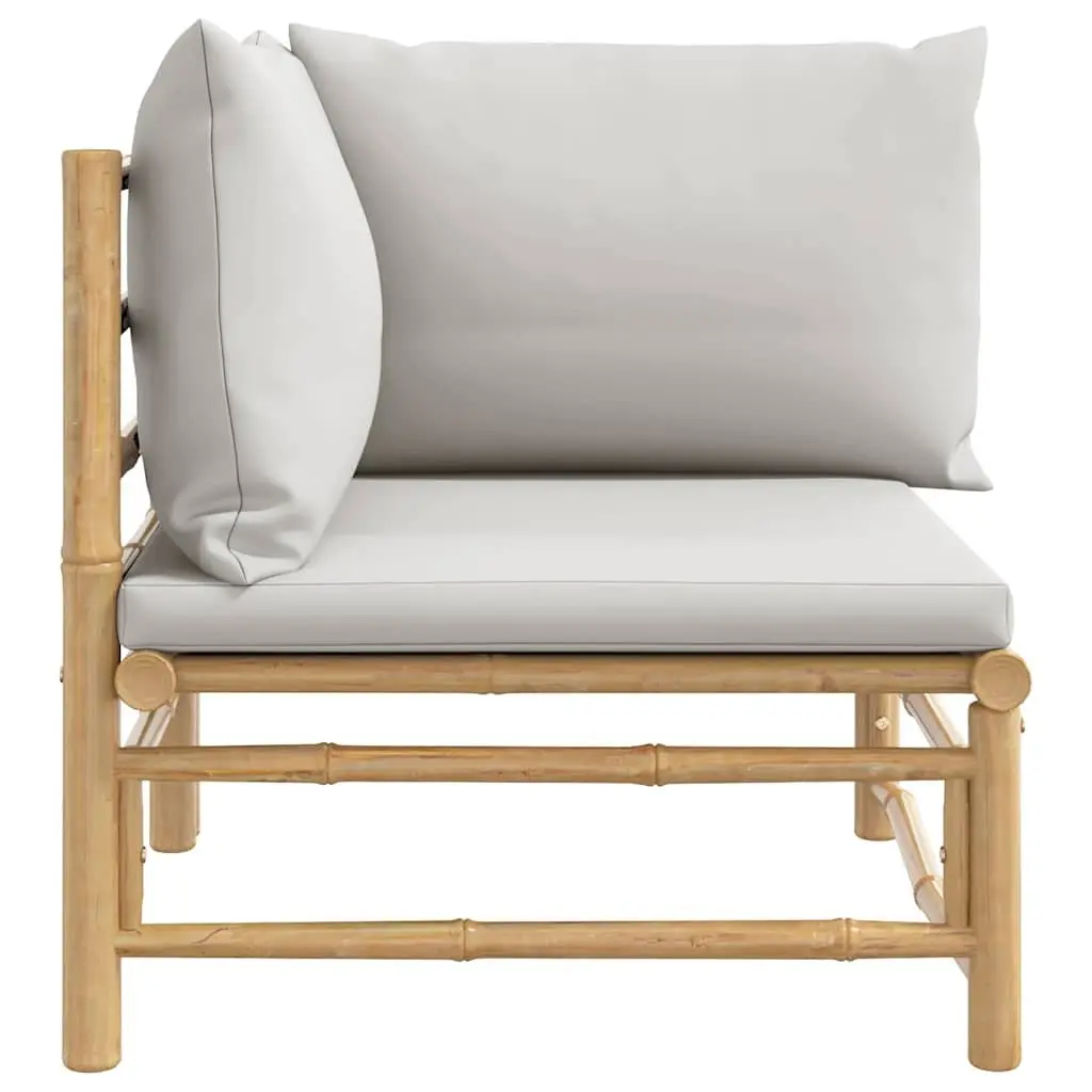 Garden Corner Sofa Outdoor Bamboo Frame with Grey Cushions