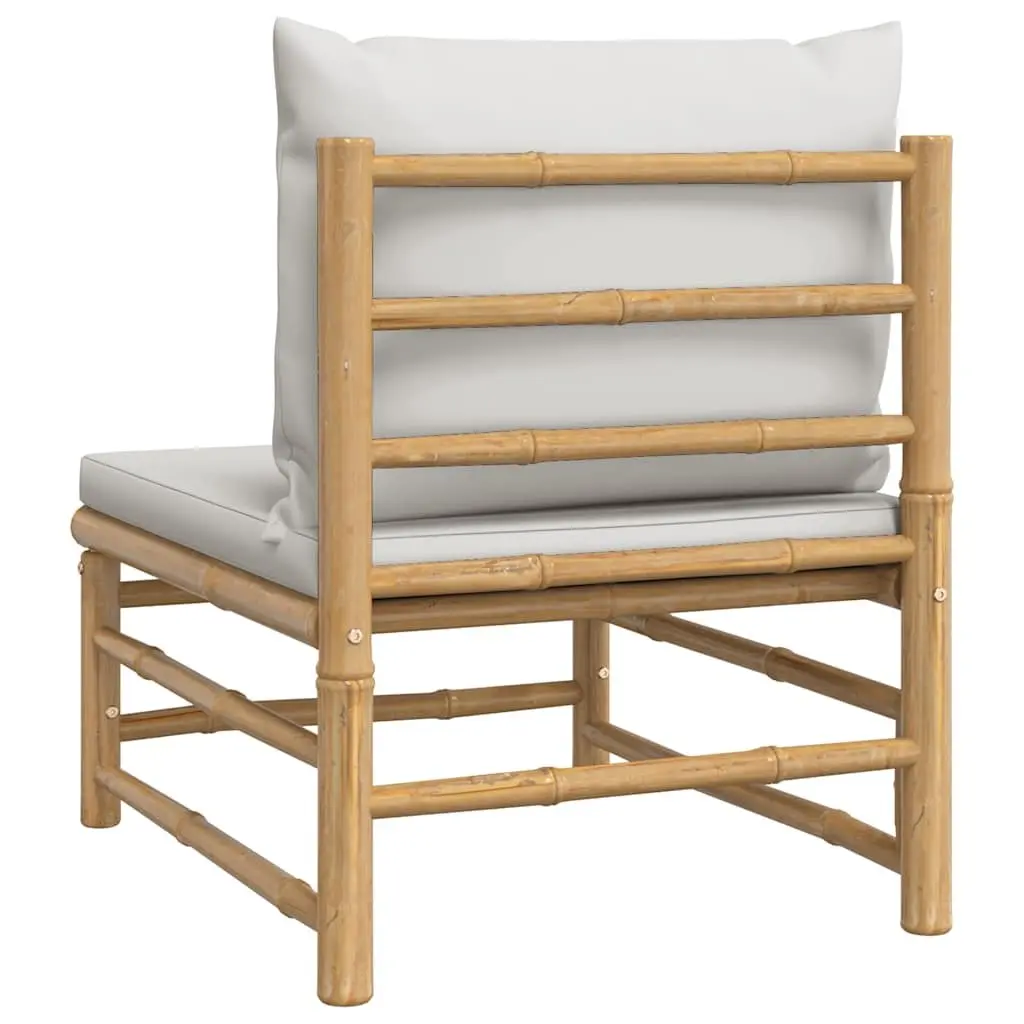 Modular Sectional Middle Sofa Bamboo Frame Grey Cushions Outdoor Garden Furniture