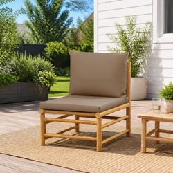 Outdoor Middle Sofa Garden Patio Sectional Modular Seating Taupe Cushions Bamboo